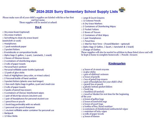 Supply List 1
